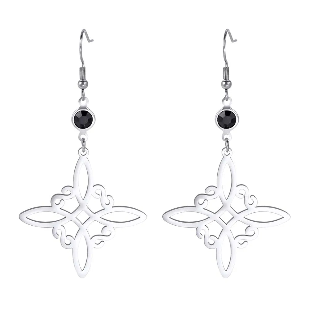 Unift Goth Stainless Steel Earring Triple Rune Moon Phase Pentagram Earrings Woman Men Vintage Jewelry Ear Piercing Witch Knot