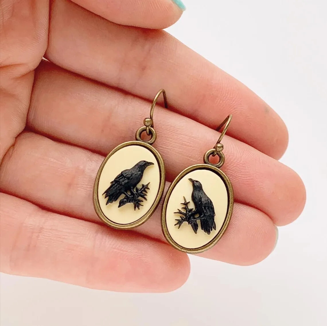 Moon Raven Skull Earrings, Blood drops, Gothic jewelry, bows, Black Raven, Witch accessories, Retro, Raven Cameo, Pentagram，Gift