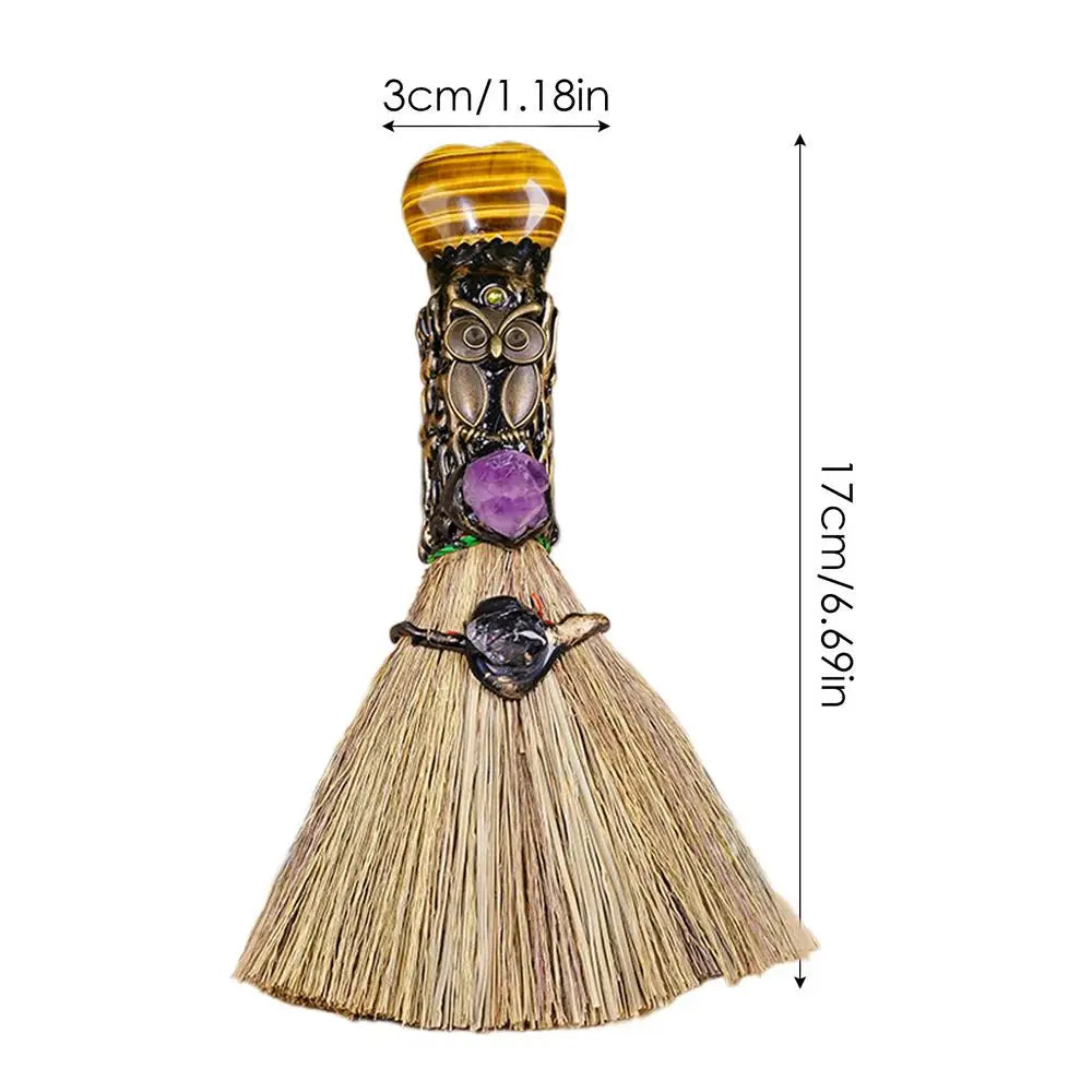 Magic Witch Altar Broom Wicca Witchcraft Accessories Natural Crystal Heart Shaped Reiki Gemstone For Cleansing Healing Fengshui
