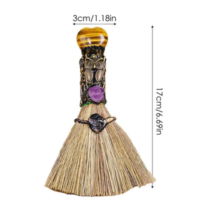 Magic Witch Altar Broom Wicca Witchcraft Accessories Natural Crystal Heart Shaped Reiki Gemstone For Cleansing Healing Fengshui