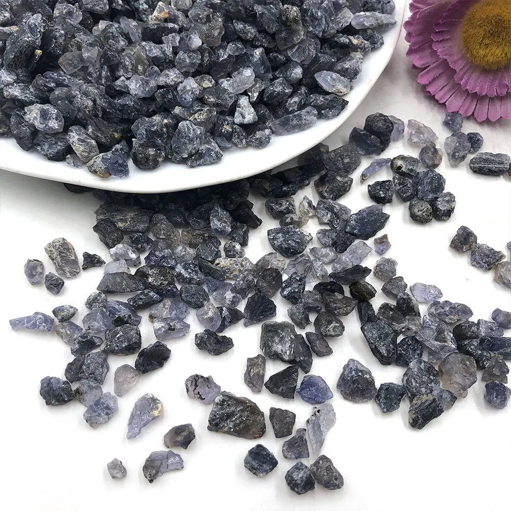 100g Bulk Iolite Natural Stone Cordierite Stones Crystals Chips Gravel Rock Crystal Healing Raw Gemstone Home Garden Decoration