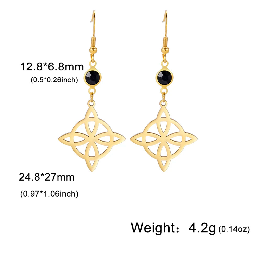 Unift Goth Stainless Steel Earring Triple Rune Moon Phase Pentagram Earrings Woman Men Vintage Jewelry Ear Piercing Witch Knot