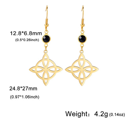 Unift Goth Stainless Steel Earring Triple Rune Moon Phase Pentagram Earrings Woman Men Vintage Jewelry Ear Piercing Witch Knot