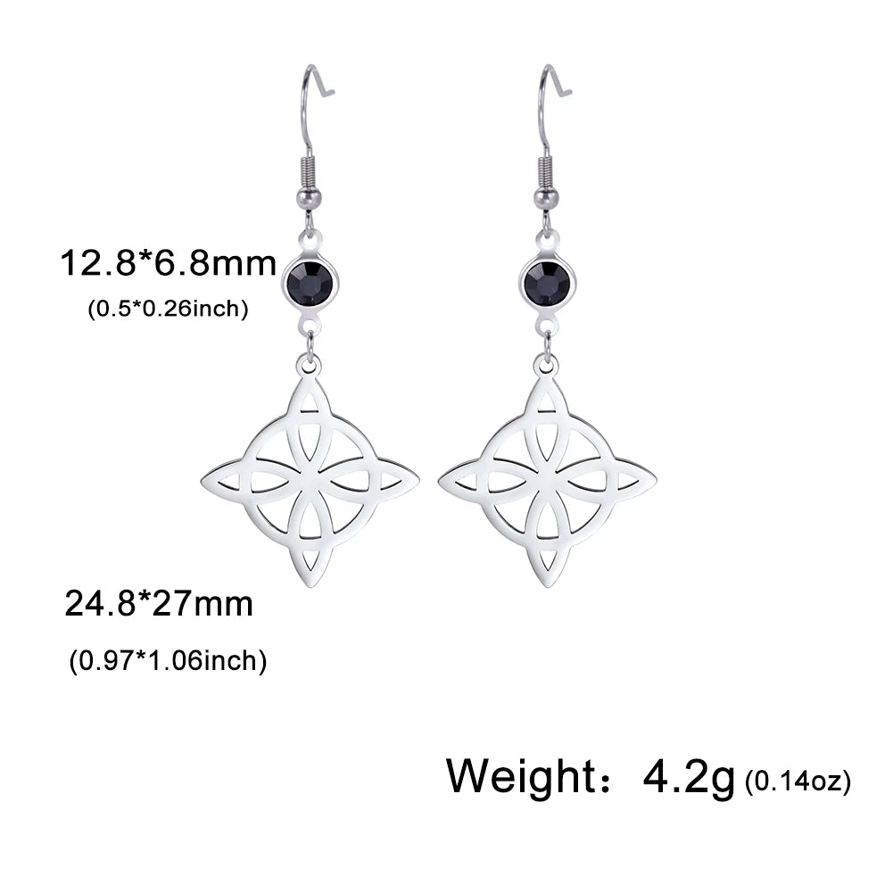 Unift Goth Stainless Steel Earring Triple Rune Moon Phase Pentagram Earrings Woman Men Vintage Jewelry Ear Piercing Witch Knot