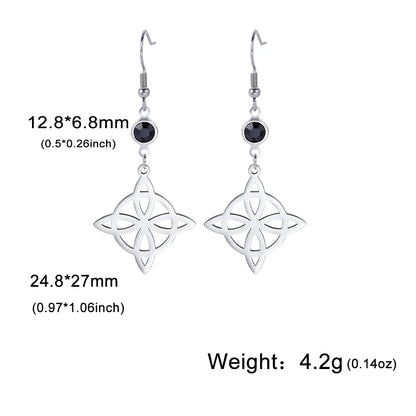Unift Goth Stainless Steel Earring Triple Rune Moon Phase Pentagram Earrings Woman Men Vintage Jewelry Ear Piercing Witch Knot