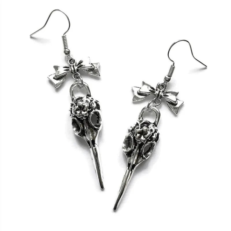 Moon Raven Skull Earrings, Blood drops, Gothic jewelry, bows, Black Raven, Witch accessories, Retro, Raven Cameo, Pentagram，Gift