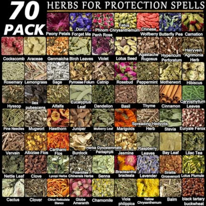 70pack Witchcraft Supplies Herbs Kit Dried Flowers for Witch Beginner Bulk Herb Gift Set for Wicca Pagan Wiccan Rituals Magic S