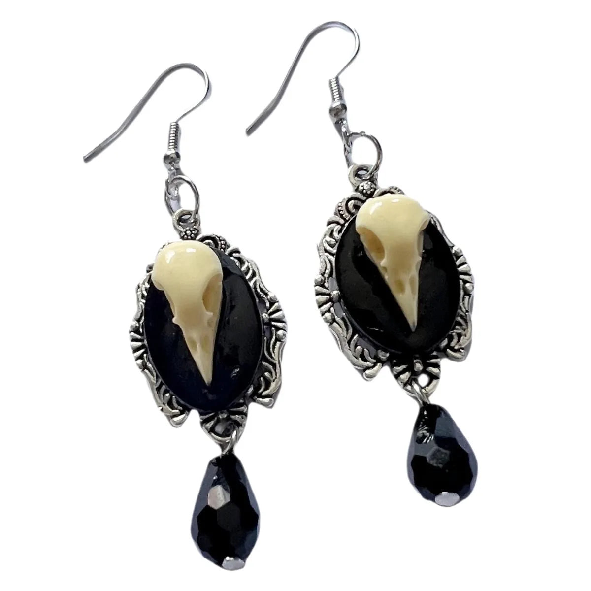 Moon Raven Skull Earrings, Blood drops, Gothic jewelry, bows, Black Raven, Witch accessories, Retro, Raven Cameo, Pentagram，Gift