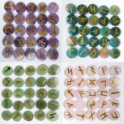 25pcs Natural Crystal Quartz Runes Signs Stone Witch Runic Alphabets Letters Sacred Symbol Energy Amulet Reiki Healing Chakra